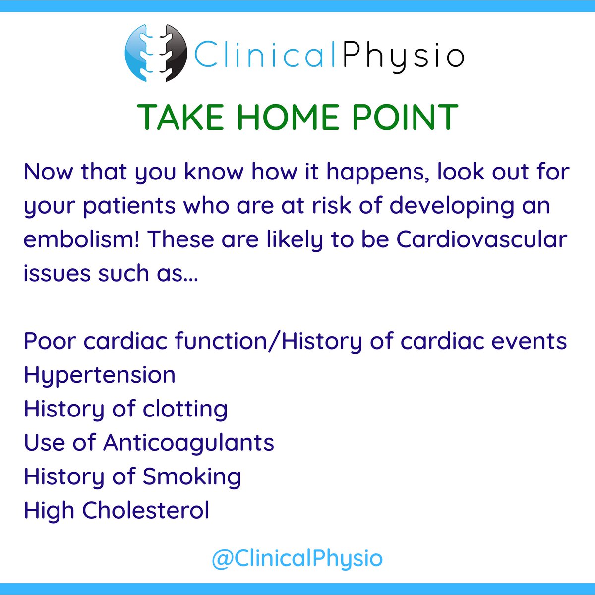 clinicalphysio's tweet photo. 💥 WHAT YOU NEED TO KNOW ABOUT EMBOLIC STROKES 💥
#stroke #strokephysio #neurophysio #strokerehab #cva #neurology https://t.co/pG5waa2QqA