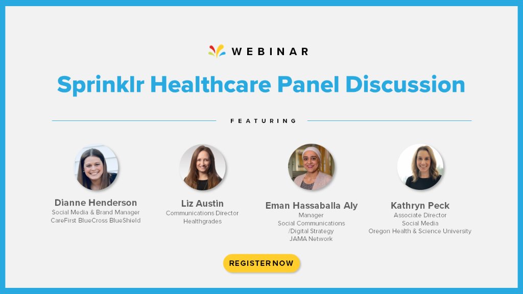 Sprinklr's tweet photo. What do your Listening, Engagement, and Advocacy strategies look like during COVID? Join us tomorrow for a roundtable with #healthcare marketing leaders from @CareFirst, @Healthgrades, @JAMANetwork, and @OHSUNews to learn their best practices. Register: https://t.co/67tta9BZCe https://t.co/5rSxX858jP