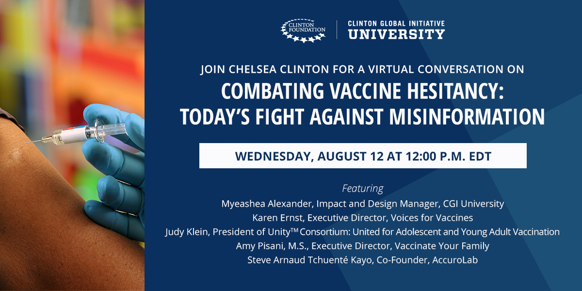 ClintonFdn's tweet photo. TODAY AT NOON: Join @ChelseaClinton, public health experts, and the students of @CGIU in a discussion on why #vaccineswork and how to combat misinformation during the COVID-19 pandemic. 

There's still time to RSVP: https://t.co/jsyiFu2QJ0 https://t.co/iG1bncLq03