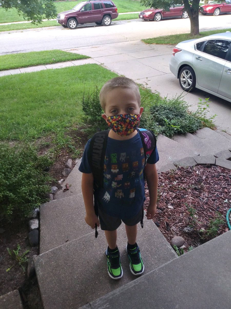 BryanCederburg's tweet photo. The back to school mask edition pics. You would think after having 5 months off they would be a little more excited. https://t.co/uWbRcagjo7