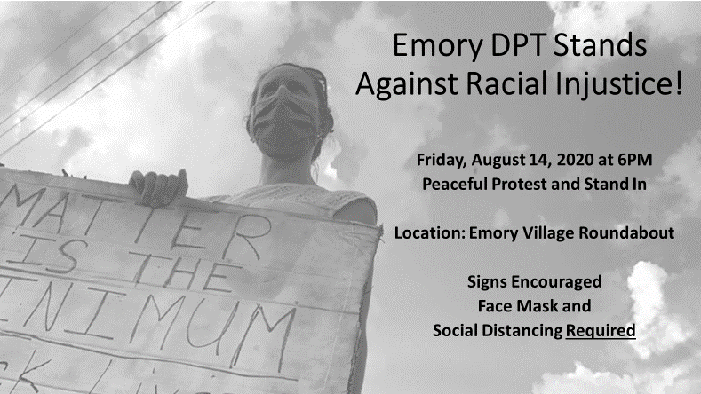 emorydpt's tweet photo. Join us for the next event in this peaceful protest series on Friday, August 14th starting at 6 PM at the Emory Village Roundabout. Come with signs, masks, and more enthusiasm! #SocialDistancing and #FaceMaskRequired #BlackLivesMatter https://t.co/aAI5SHAaQa