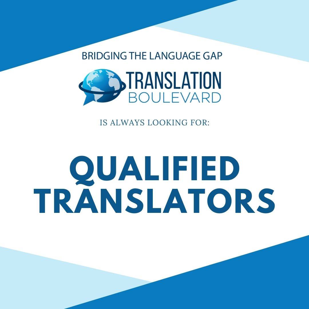 Translationblvd's tweet photo. Are you a freelance translator looking for work? We are looking for qualified translators to join our team! Please send your resume to contact@translationblvd.com.

#hiringtranslators #applyastranslator #joinourteam #beoneofus #translationboulevard #transblvd #translation https://t.co/MSP6kEAF0U