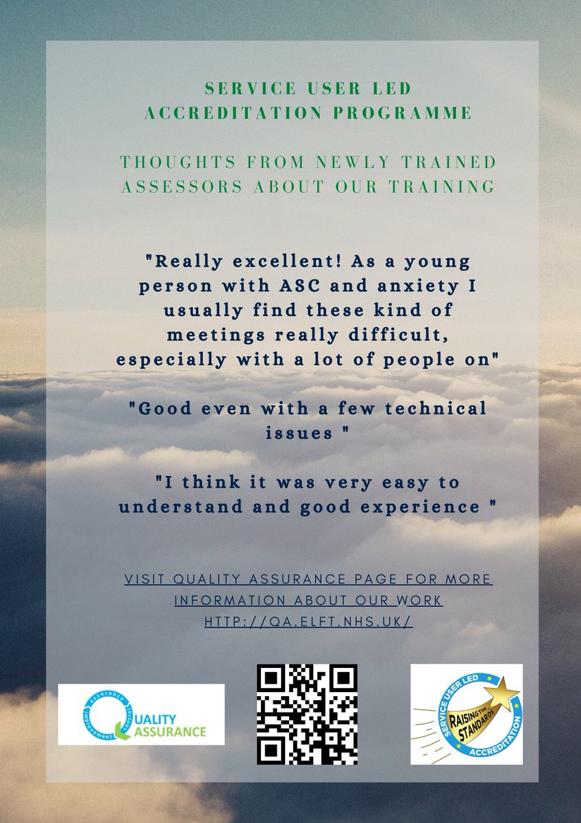 ElftQA's tweet photo. Sharing encouraging stories always helps to inspire others. We hope the feedback from our assessors will inspire more people to join our Service User Led Accreditation Programme
@elft_ppl @baggybinny @DrAmarShah @NHS_ELFT
#raisingstandard @sallywilkin1966 https://t.co/oFbaH8ZQXR