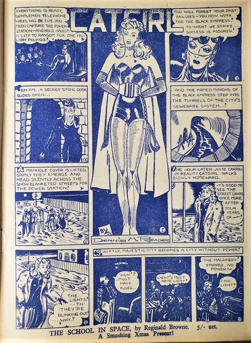Dennis M. Reader( 1927-1995)の描いた「Cat Girl」のコスチュームがほぼSMの女王様。武器がムチだし。
同じ作者の「Phantom Maid」もアクションが魅力的。 