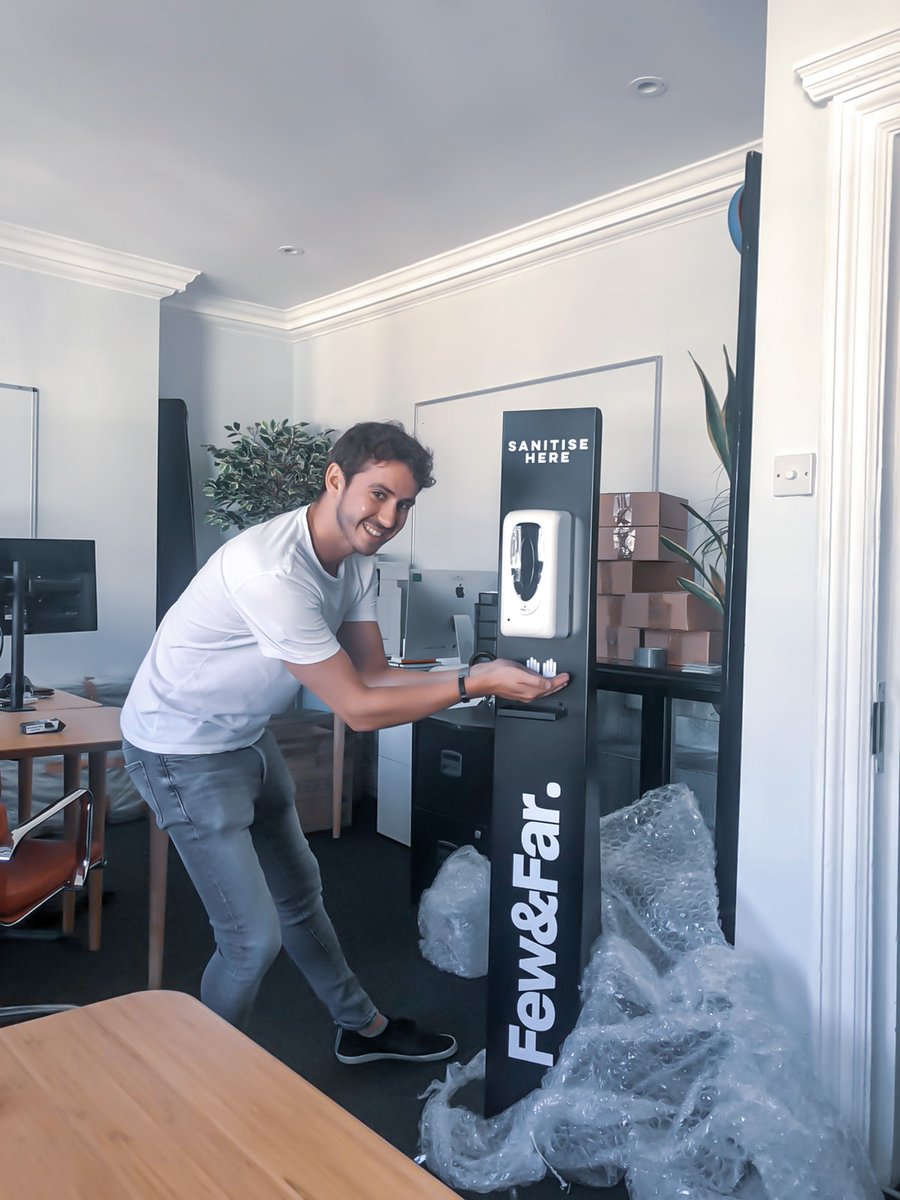 FewandFar_Team's tweet photo. Embracing the new normal with our very own branded hand sanitizer station. #washyourhands 🧼 https://t.co/MK0LP0JCrw