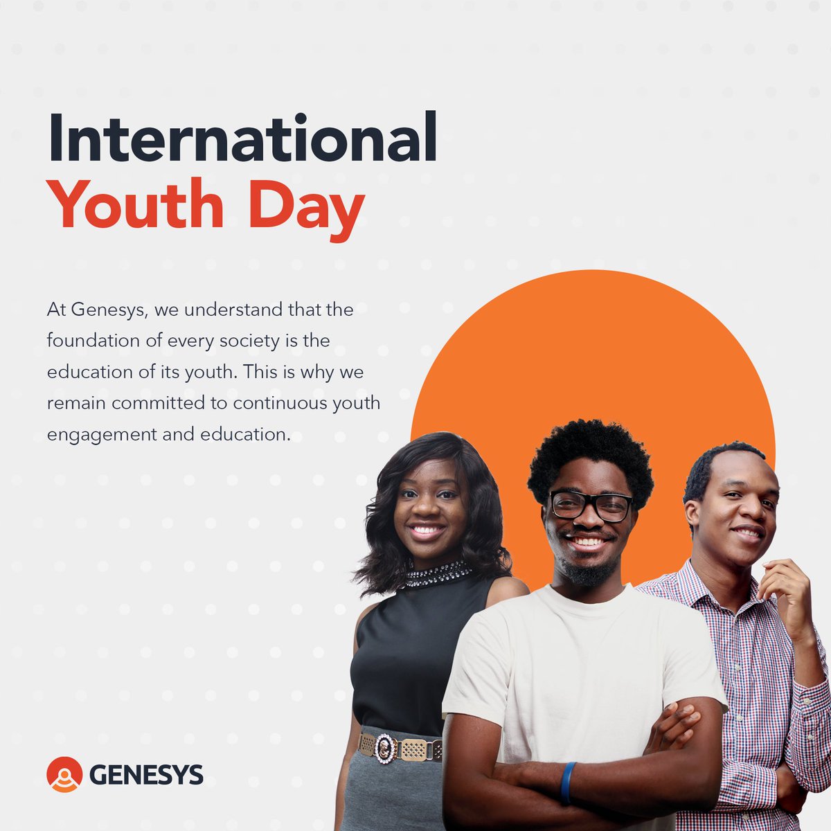 genesystechhub's tweet photo. Happy #InternationalYouthDay2020 from all of us at Genesys 😊😊

#weAreGenesys #InternationalYouthDay2020 #IYD20BBYDI #IYD2020 https://t.co/GRx6WKNoUs
