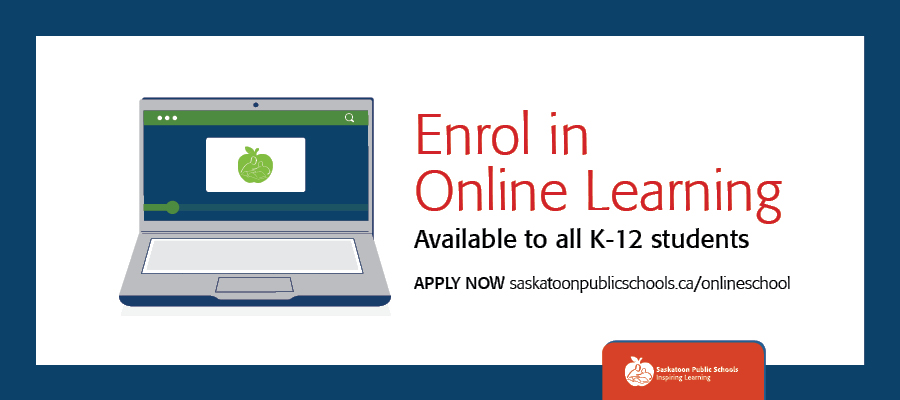 Online learning delivered by Saskatoon Public Schools teachers will be available for kindergarten to Grade 12 students during the 2020-21 school year. Programming is available is at no cost to families. DETAILS: ow.ly/zNX150AXFRD   #spslearn #yxe #SaskEd
