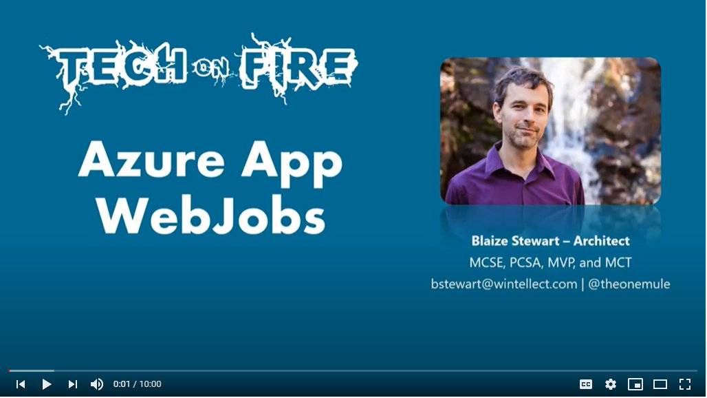 Wintellect's tweet image. WebJobs give web apps the ability to have background processes. In this video, Blaize (@theonemule) will show you Azure App Service support for WebJobs and how you can easily set one up. okt.to/qQoUwK
#TechOnFire #AzureAppService #WebJobs #Azure