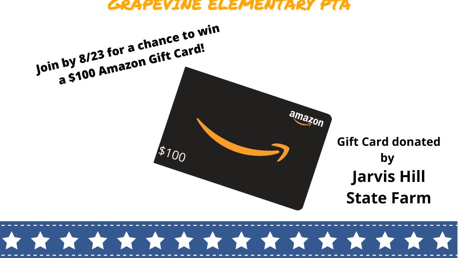 Have you heard?  If you join PTA by August 23rd, you will be entered to win a $100 Amazon gift card graciously donated by Jarvis Hill State Farm!  Everyone can back the future and everyone can join PTA.  Join today at gespta.org! 

#GESshineon