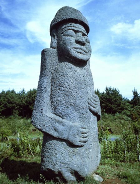 Maybe the dol hareubang (stone grandfathers) of Jeju Island. Phallic, basalt gods of fertility that ward off demons and are possibly symbols of shaman mushroom culture.