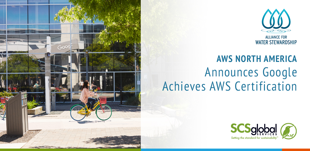 SCScertified's tweet photo. SCS certifies @Google as the first major tech company to meet the global industry-leading water standard AWS @WaterStewardNA for its campuses. Read more: https://t.co/oYIhLmO38X 

@TheWaterCouncil @LimnoTech #Google #waterstewardship #waterleaders #A4WS #SCScertified https://t.co/W5H9xGQpk8