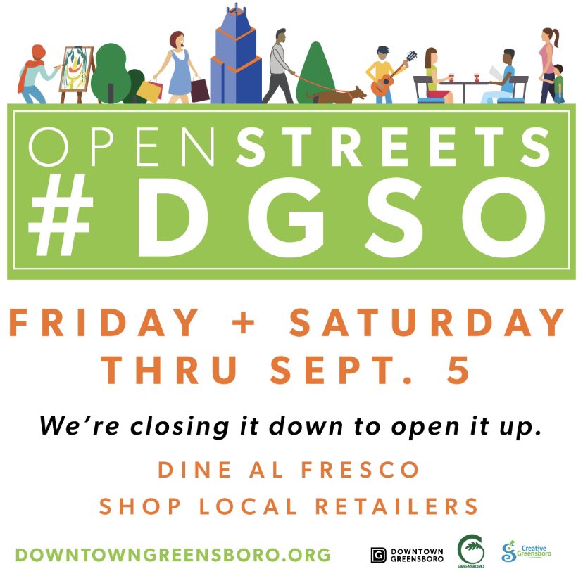 DowntownGSO's tweet photo. Annnnd we back! You asked and we delivered: Open Streets will now run every Friday and Saturday through September 5th, with Elm St. closing at 4pm on Fridays. Stroll, shop and dine all month long, car-free! https://t.co/7CKozzokbU
@greensborocity https://t.co/FHTE2XuITo