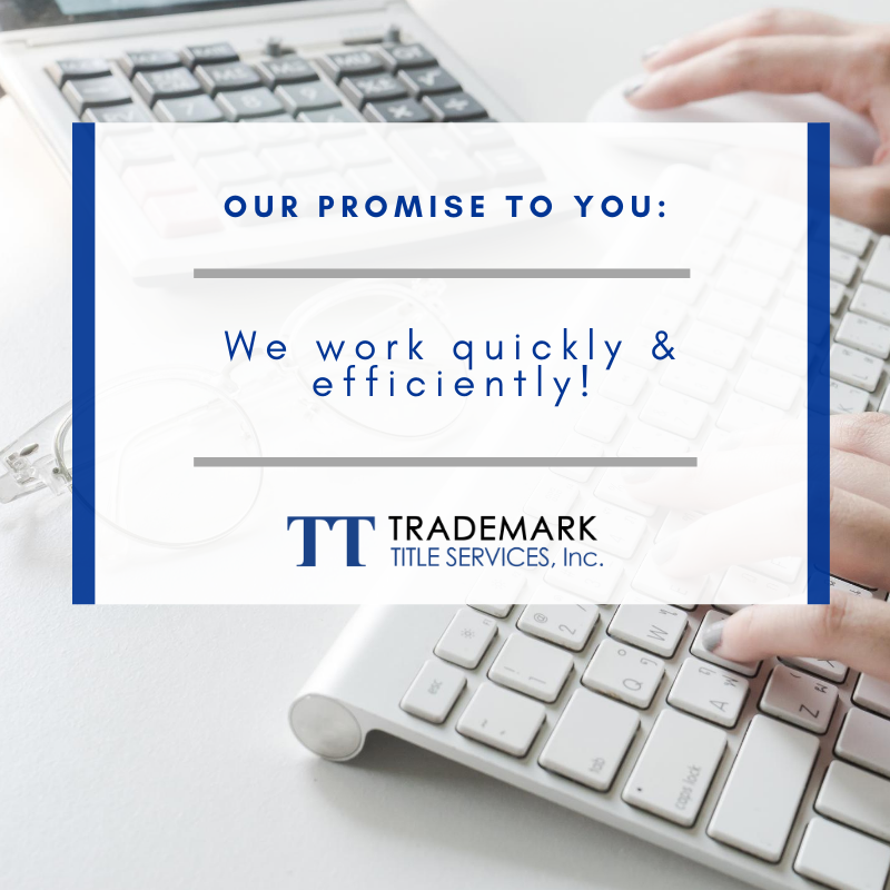 TitleSocial's tweet photo. At Trademark Title, we know time is of the essence. When you choose to work with us, our team works quickly and efficiently to meet your time frame. We even provide step by step updates on your file sent straight to your phone! Fast, comfortable, accurate…that's our Trademark! https://t.co/1SYDtIRyUG