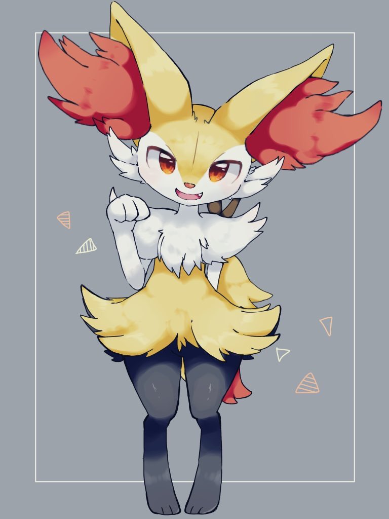 braixen solo furry pokemon (creature) hand up open mouth smile animal ear fluff  illustration images