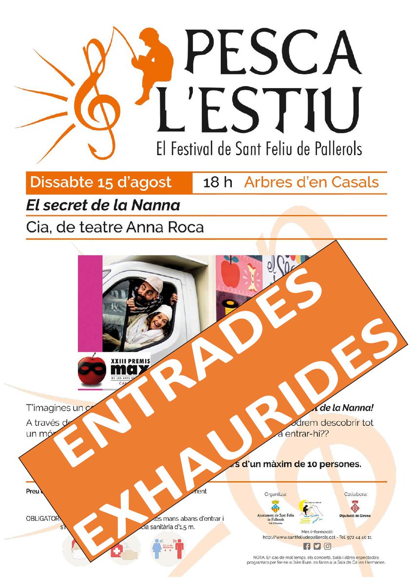 pesca_lestiu's tweet photo. ATENCIÓ!!!!
NOTA INFORMATIVA ÚLTIMA HORA! @Pallerolstuit 
Les entrades de l'espectacle de dissabte dia 15 de @annarocateatre  "EL SECRET DE LA NANNA" estan exhaurides!!!
Moltíssimes gràcies a tots/totes!!!
#pescalestiuasantfeliu
#santfeliudepallerolsetpesca
#estiupescallunes https://t.co/EcbQNBT2xQ
