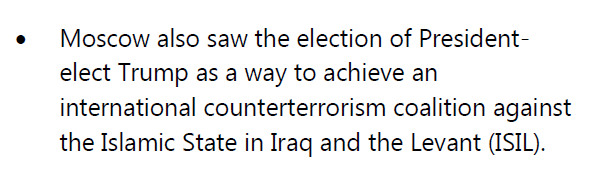 10/ the ICA also expressed concern that Putin and Trump might achieve the "counterterrorism coalition" against ISIS - which, incidentally, was advocated by Flynn. As opposed to de facto alliance by Brennan and Obama admin with AlQaeda for regime change in Syria.