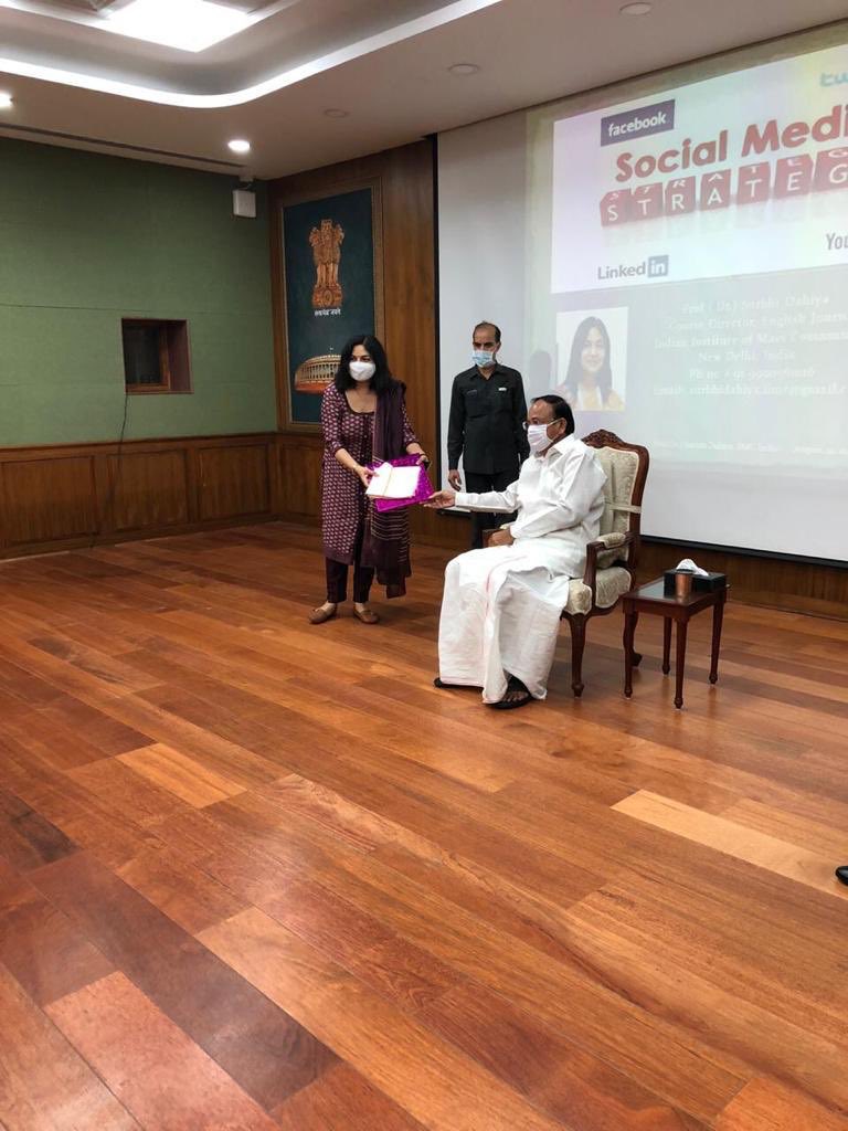 Surbhithescribe's tweet photo. Honoured. Had an opportunity to conduct a workshop for the media team and staff of Honourable Vice President of India Sh M. Venkaiah Naidu today. Interacted with his Excellency too. https://t.co/T4TuhDk5gY