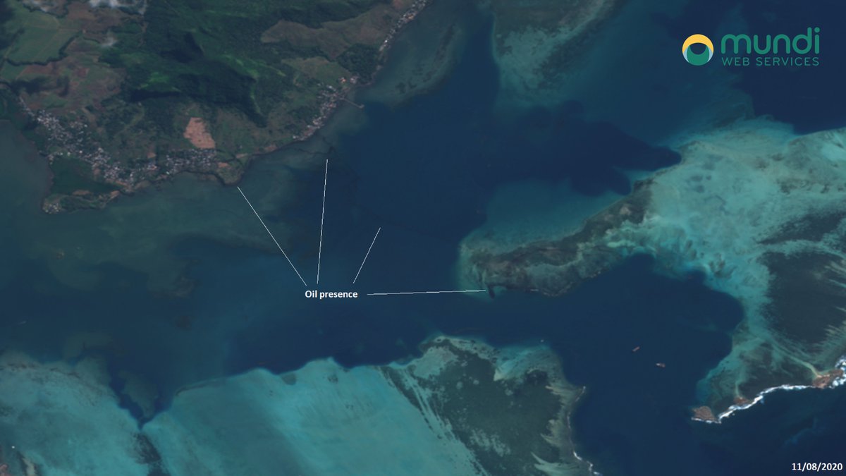 Mauritius island is currently affected by an oil spill caused by the grounding of the MV Wakashio tanker. 

🛰️#Sentinel2 shows the spread of the oil slick in the bay and the impact it causes on the local ecosystem.

#Copernicus #MauritiusOilSpill
