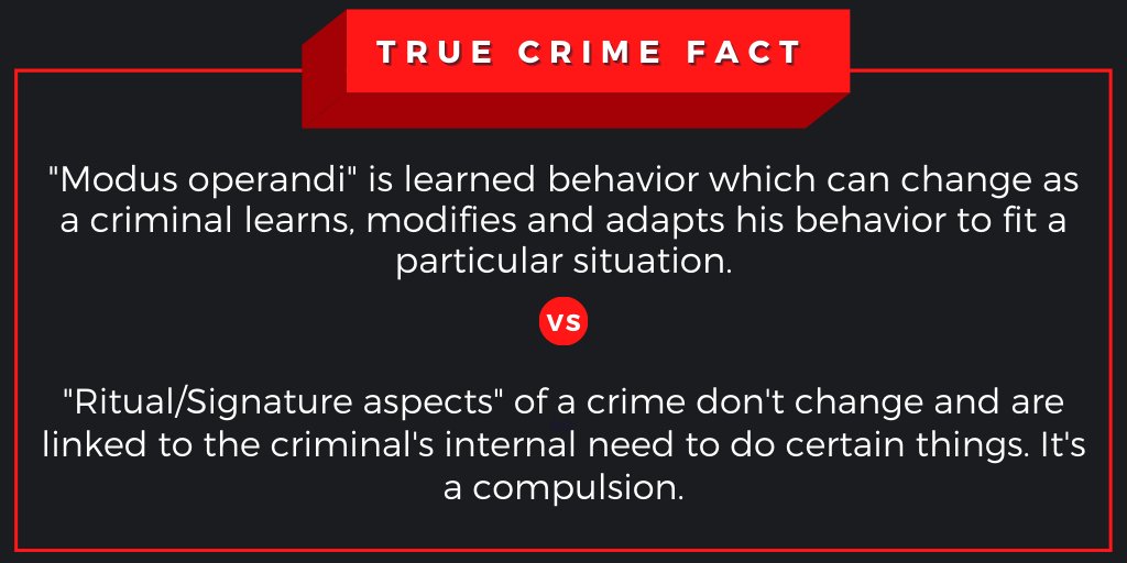 tntcrimespod's tweet photo. Know your #truecrime facts! ?These are the definitions of #modusoperandi and ritual/signature aspects of a crime according to #johnedouglas my fav #fbiprofiler #serialkiller #serialkillers #tedbundy #truecrimefacts #truecrimeaddict #truecrimecommunity #truecrimefan #killers https://t.co/mCkyXA3X1A