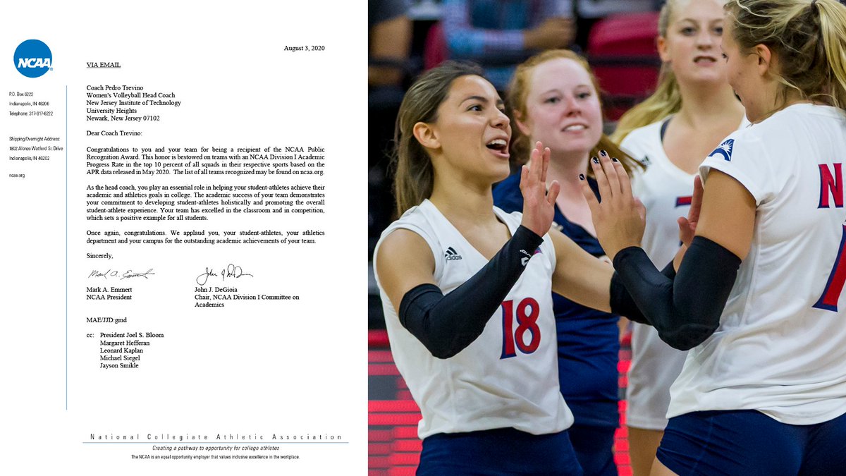 njitwvb's tweet image. 📚🏐📚🏐📚

A Letter from NCAA President Mark Emmert to @coachpedro7 and our team ⬇️⬇️⬇️

&quot;𝗖𝗼𝗻𝗴𝗿𝗮𝘁𝘂𝗹𝗮𝘁𝗶𝗼𝗻𝘀 on being a recipient of the NCAA Public Recognition Award, bestowed on teams with an APR in the top 10% of all squads in their respective sports.&quot;

📚🏐📚🏐📚