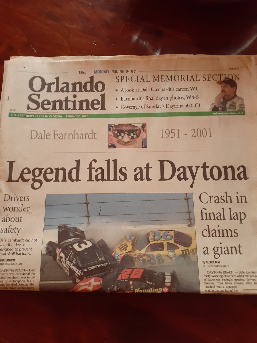 acrj8's tweet photo. Let's do a giveaway. I'll pick a winner tomorrow. Follow and RT to win a copy of the Monday February 19, 2001 Orlando Sentinel. #Dale #Giveaway #Win #Waltrip #NASCAR https://t.co/4xtuSMT77k