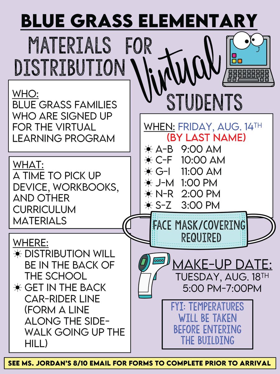 @BGEPTO Virtual learning students’ materials distribution info for Friday Aug 14