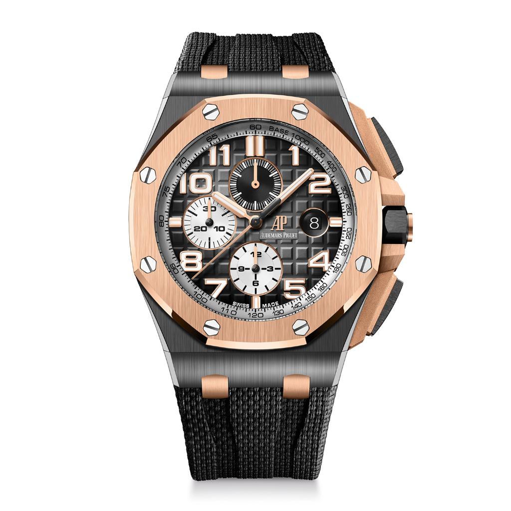 AudemarsPiguet's tweet photo. A robust design inspired by the 1993 model. Made from black ceramic, the Royal Oak Offshore Selfwinding Chronograph is both eye-catching and strong. https://t.co/yNllXzeMna #AudemarsPiguet #RoyalOakOffshore #GoOffshore https://t.co/fsJownak3u