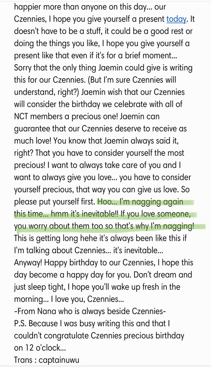 FOUR he’s constantly sending nctzens love letters through lysn, bubble, the dream twt acc, and other platforms. he’s repeatedly expressed how grateful he is for nctzens and how much he cherishes us 