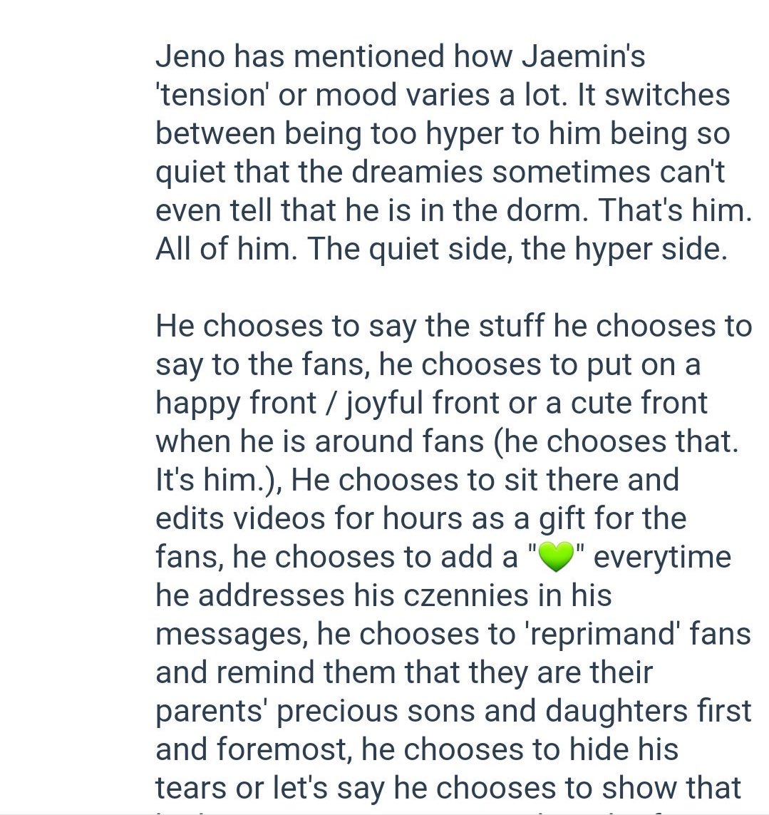 6. jaemin has a lot of depth to his personality and his character is quite complexplease read these if u have the time it beautifully words what jaemin’s like n addresses the misconception that he ‘acts fake’!  https://twitter.com/captainuwu/status/1196622220920942592