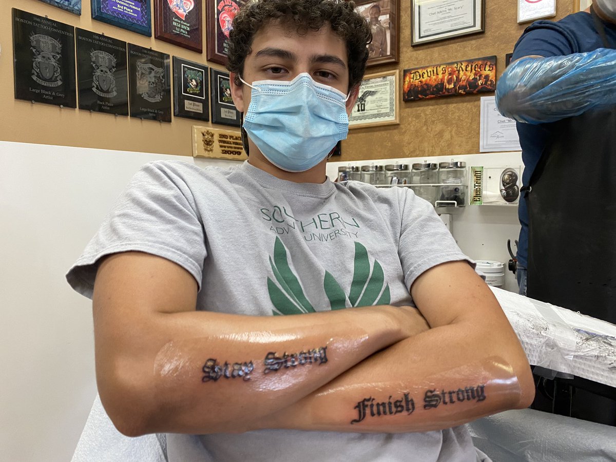 IDelToro21's tweet photo. Yesterday my son got his first tattoo. I was so happy he wasn’t tearing up like others who get their tattoos done. Mr Scary thx 4 hooking up my boy’s ink & being the one to pop his tattoo cherry. 🤣🤣 #TattooFamily #ProudDad #LikeFatherLikeSon #FirstTattoo #StayStrongFinishStrong https://t.co/nGagGEpyqS