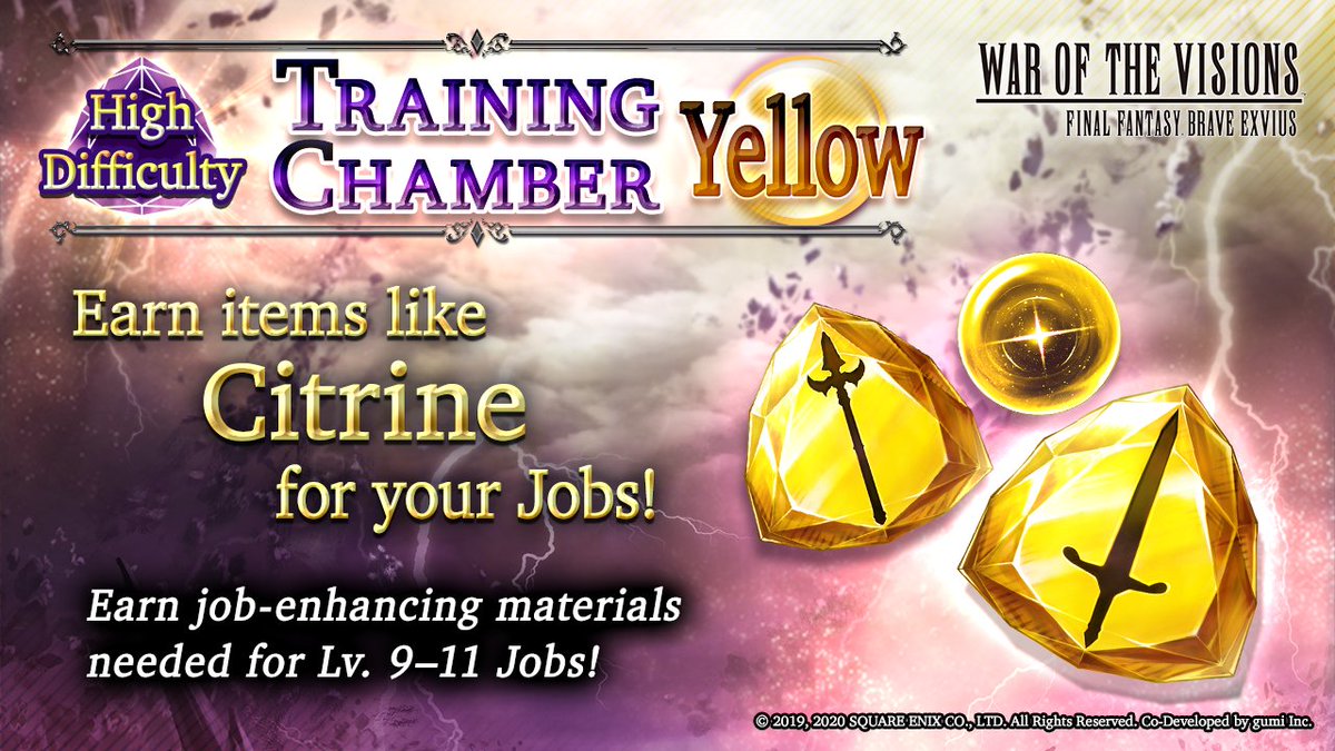 Ffbe War Of The Visions En The High Difficulty Training Chamber Has Been Updated High Difficulty Training Chamber Yellow Earn Items Like Citrine For Your Jobs High Difficulty