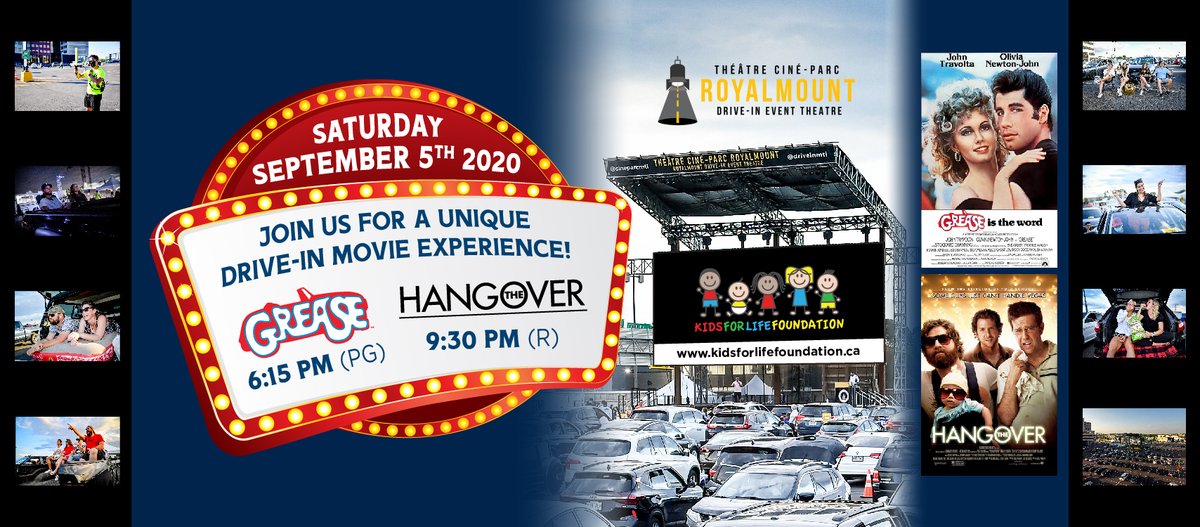 #ICYMI tickets are now on sale for Kids for Life Foundation's first-ever Drive-in Movie Event taking place on Saturday, Sept 5!  Tickets - lnkd.in/dEwesYf Sponsorships - lnkd.in/dGE3T4E

#Grease #TheHangover #driveintogetout  #MCHF #KidsforLifeFoundation #mtl