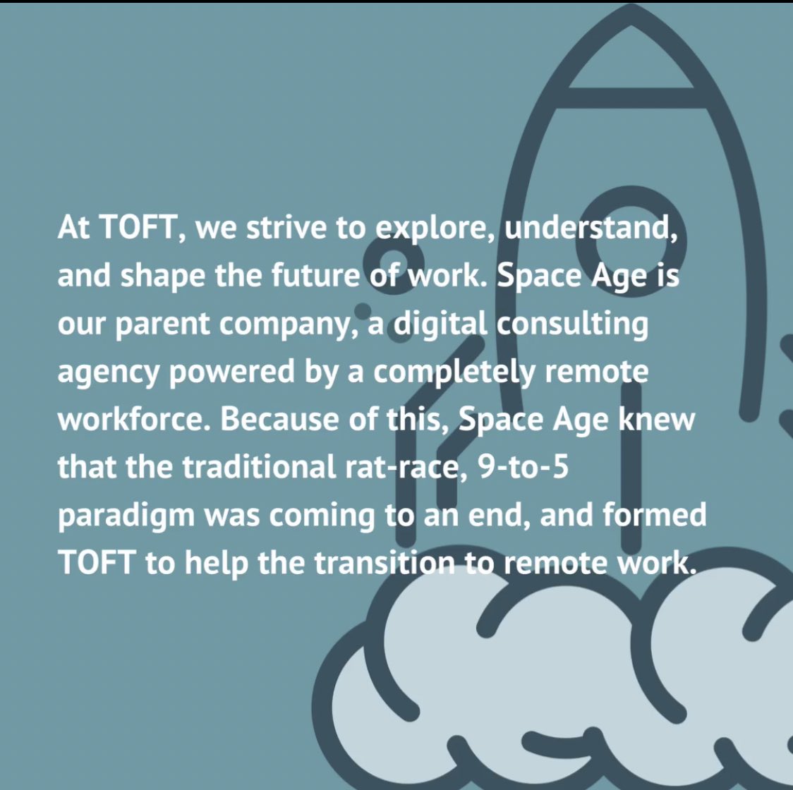 Space Age Consultancy Inc. is TOFT’s parent company. It does consulting around triple bottom line solutions: Profit, People and Planet.
⠀
How does TOFT relate to Space Age’s mission and solutions?
⠀
Learn more about our parent company and us at gospaceage.com 🚨