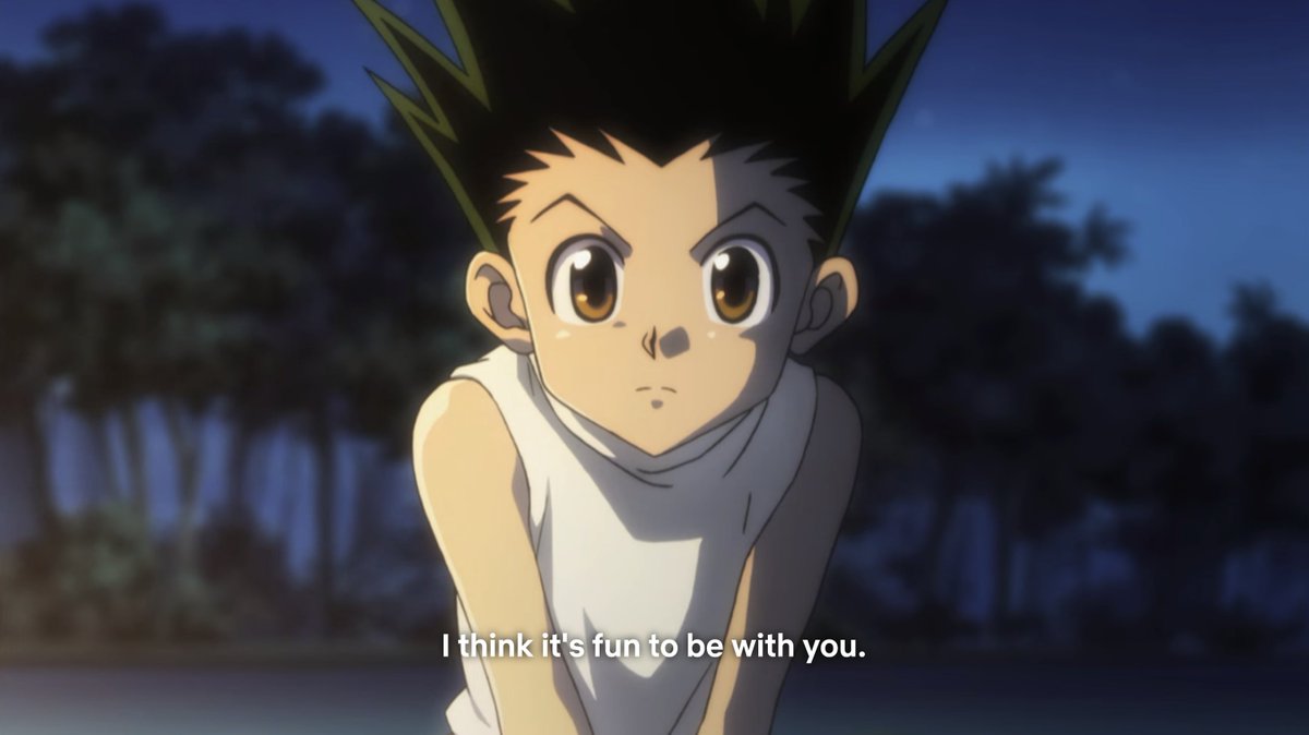 I love the way Gon jumps at the chance to respond to Killua's rare moment of candor here.