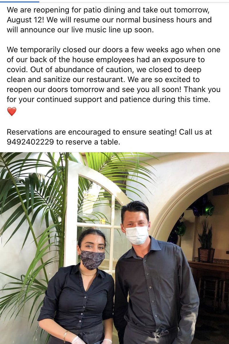 HearMeRoar53881's tweet photo. Eat safe OC! Thanks Cedar Creek Inn for the transparency!! Thanks for cleaning and sanitizing! #sanjuancapistrano #cedarcreekinn #oc #eatsafe @SafeDineOC #covidinoc #eatsafeoc #shopsafeoc https://t.co/SthtuMnP5g