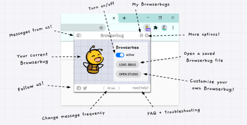 browser_bug's tweet photo. Here's a sneak peek of our popup menu! There are plenty of options to customize your very own browser companion. :)

Meet #Browserbug on August 14! https://t.co/WM7Jt8fMUF