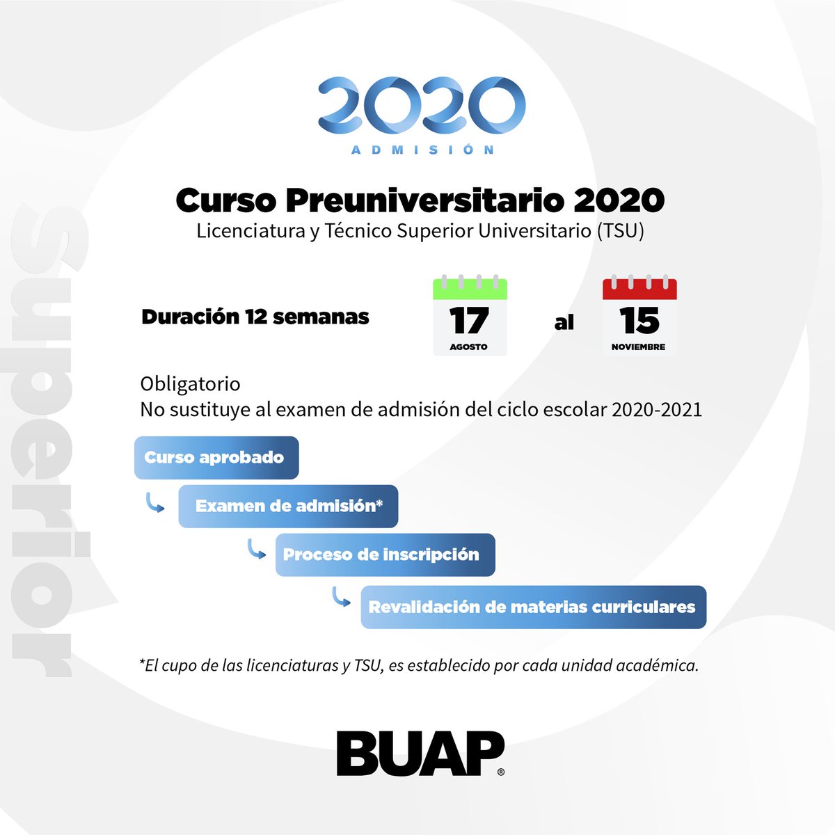 BUAPoficial's tweet image. Recuerda que del 12 al 14 de agosto podrás descargar el horario para el Curso Pre Universitario.

Ingresa a: autoservicios.buap.mx con el ID y NIP que creaste para tu registro.

Si tienes dudas, comunícate al Facebook Admisión Licenciaturas: 
buff.ly/33UOONJ