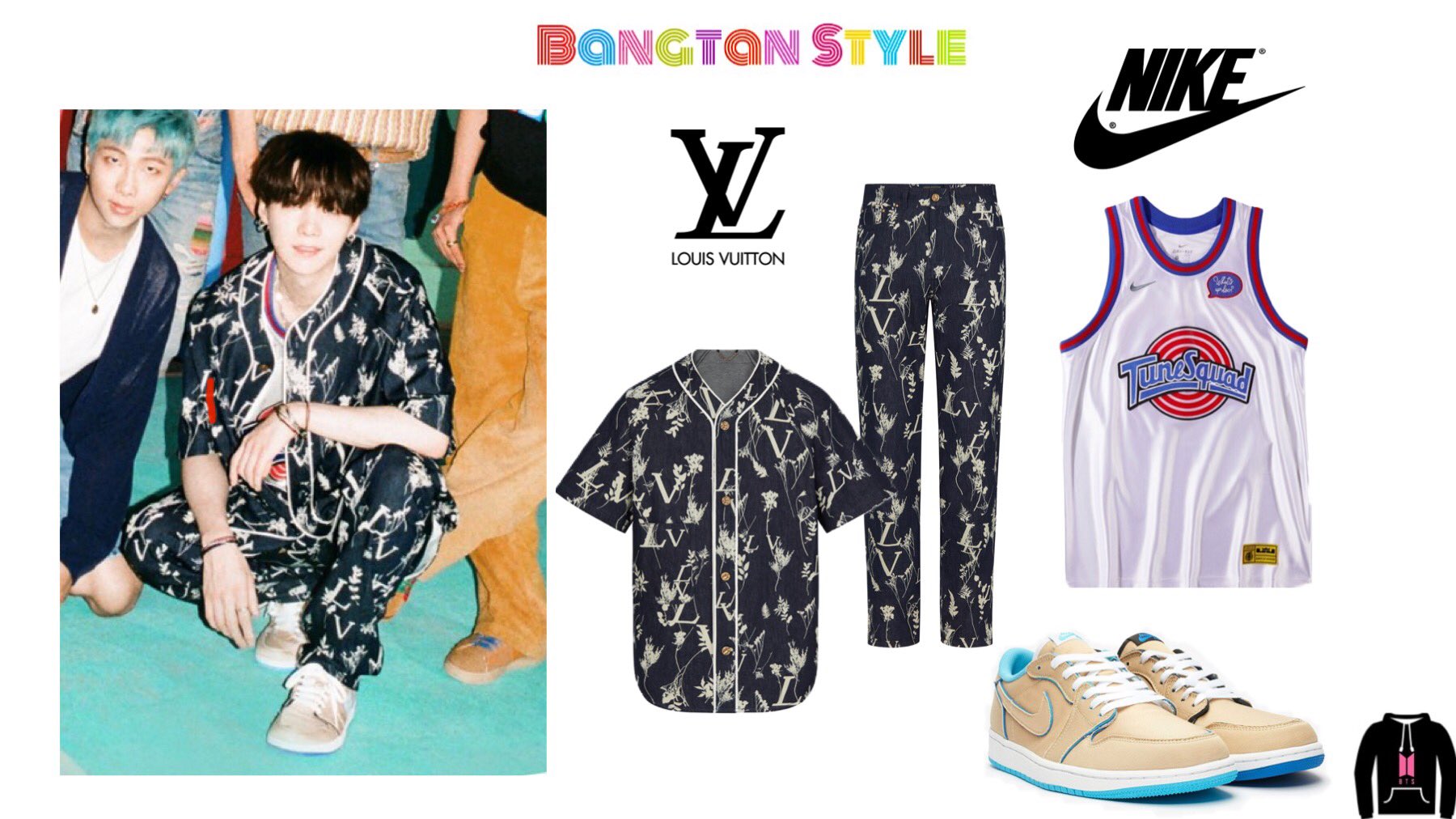 BTS - Suga - DYNAMITE TEASER PHOTO #SUGA Yoongi was wearing LOUIS VUITTON LV  LEAF DENIM BASEBALL SHIRT ($1280). #SUGA #민윤기 #슈가 #방탄소년단슈가 #BTS #방탄소년단 #閔玧其  