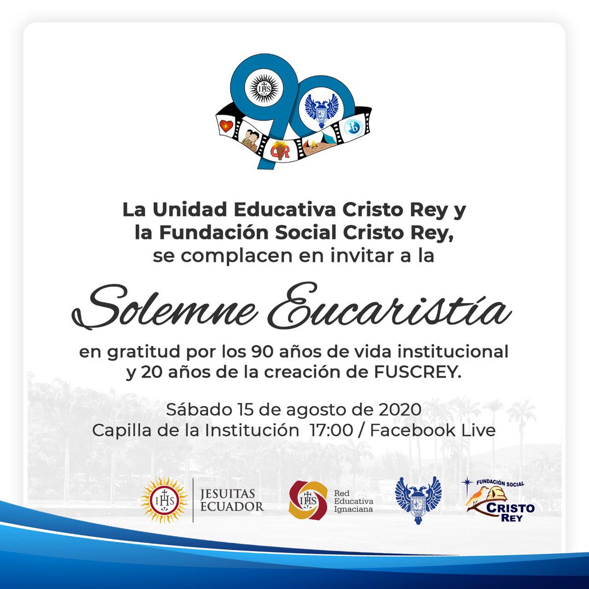 #90añosUECR
Este 15 de agosto celebramos 90 años formando personas con ideales Cristiano y corazones nobles. 

¡Cristo Rey, oh colegio querido! 

#somosjesuitasSomosRUEI