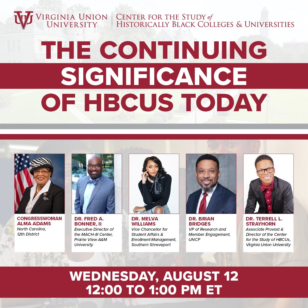 tlstrayhorn's tweet photo. Inviting YOU to join us TODAY for a critical conversation hosted by VUU's @Center4HBCUs with a dynamic group: @RepAdams @fab2consulting @ItsDRWilliams2U @BBridgesPhD | Broadcast LIVE 📺 at 12noon ET https://t.co/GkfROsnpcj | @VAUnion1865 https://t.co/iR9OY7z9nr