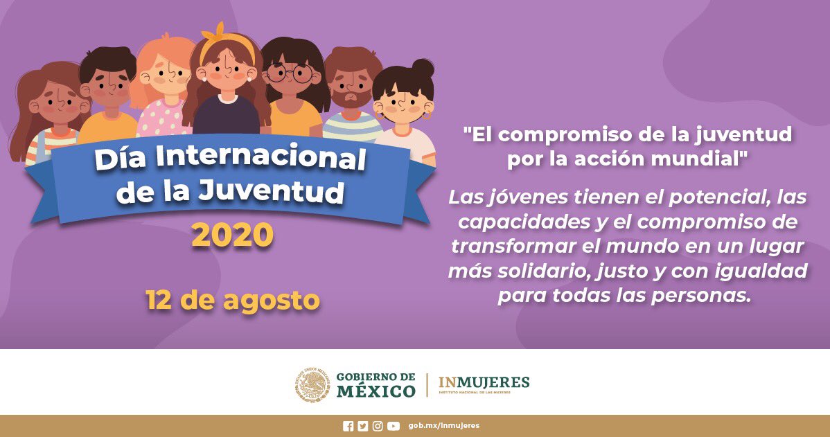 mujeresgobmx's tweet photo. Hoy conmemoramos el #DíaInternacionalDeLaJuvnetud. Las mujeres jóvenes tienen el compromiso y el potencial para contribuir a la transformación de #México.
 
Nuestro compromiso es derribar todos y cada uno de los obstáculos que aún enfrentan. 👩🏻‍🦱👱🏼‍♀️👧🏽👩🏿

#LaClaveEsLaIgualdad https://t.co/uSgbY5fJBS