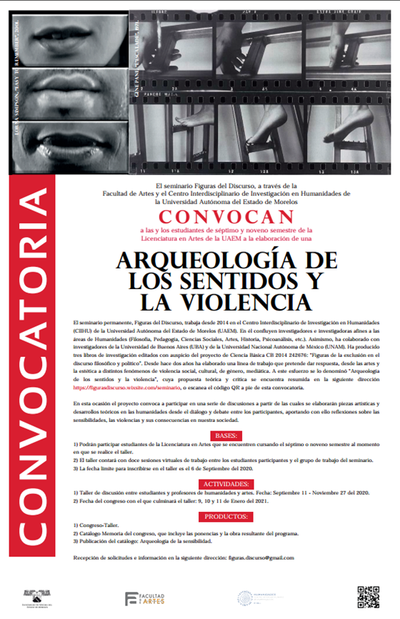 CIIHu_UAEM's tweet photo. El seminario Figuras del Discurso, a través de la Facultad de Artes y el Centro Interdisciplinario de Investigación en Humanidades de la UAEM Convocan a la elaboración de una ARQUEOLOGÍA DE LOS SENTIDOS Y LA VIOLENCIA. https://t.co/NcDhHHl3z5