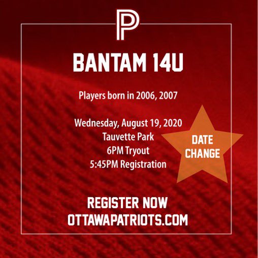 Still time to register for upcoming tryouts for the <a href="/OttawaPatriots/">Ottawa Patriots</a>!  Visit us at ottawapatriots.com.