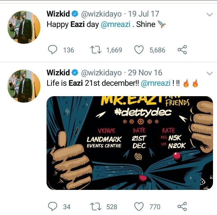 This was wizkid going all out for Mr Eazi when he wasn't even in Nigerian music market. He started the turning point of his career but y'all ain't seeing these ones. If you ever slander this man not bn supportive you go suffer for 600years. Amen