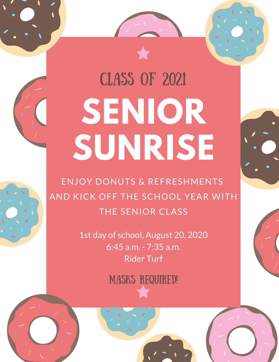Seniors! Senior Sunrise info! Masks and social distancing are mandatory!