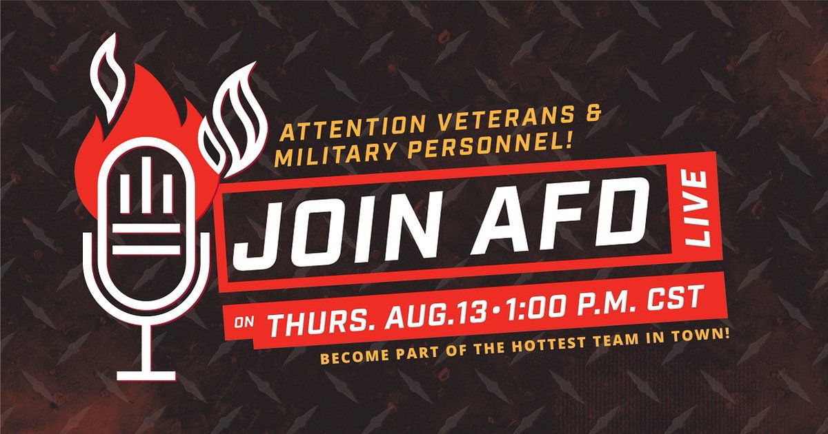 JoinAFD's tweet image. Shifting from a career in the military to one as an AFD Firefighter makes “major” sense…and we can help you get there! Tune in this Thursday, August 13 at 1:00 p.m. CST for Join AFD Live! youtu.be/IRLm475gWfc #JoinAFD2021