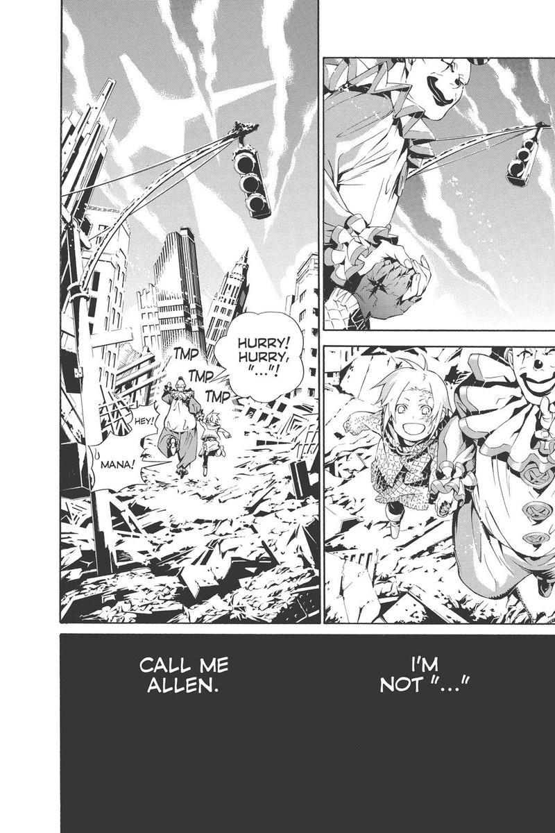 This is one of the more obvious hints. In chapter 184 Allen's dream takes us to a post apocalyptic setting where we see the same Pillar that was revealed in 234 piercing the sky but not just that we see traffic lights and sky scrapers turned into rubble. Not very 19th century.