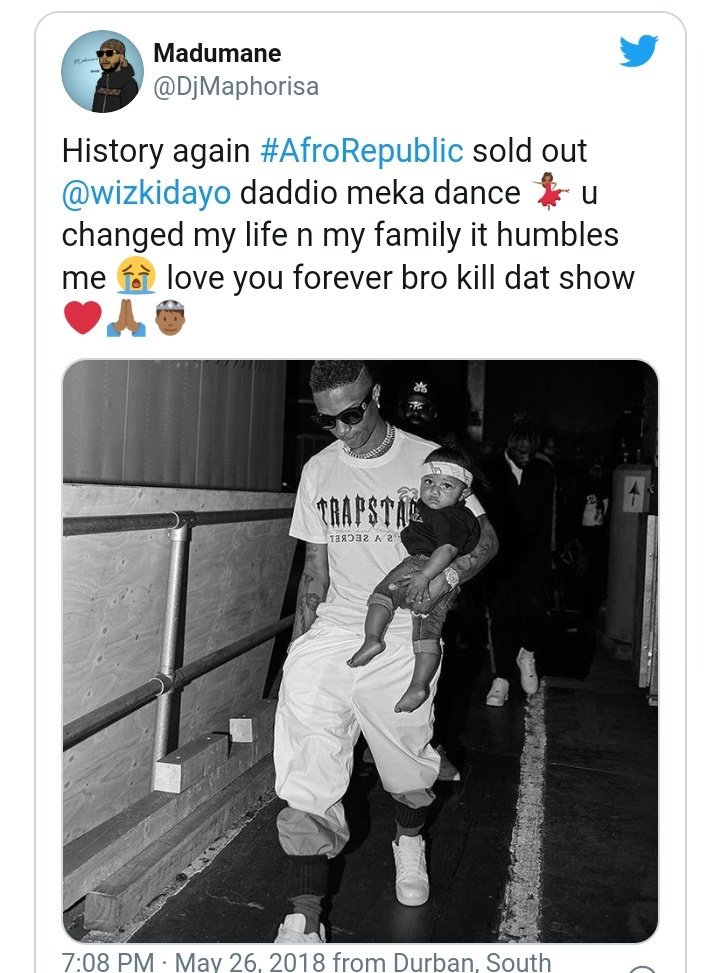 DJ maphorisa also showing appreciation on how wizkid changed his life but bcos he's not coming on the internet to shout "we rise by lifting others" means he's not supportive. Dckheadss!