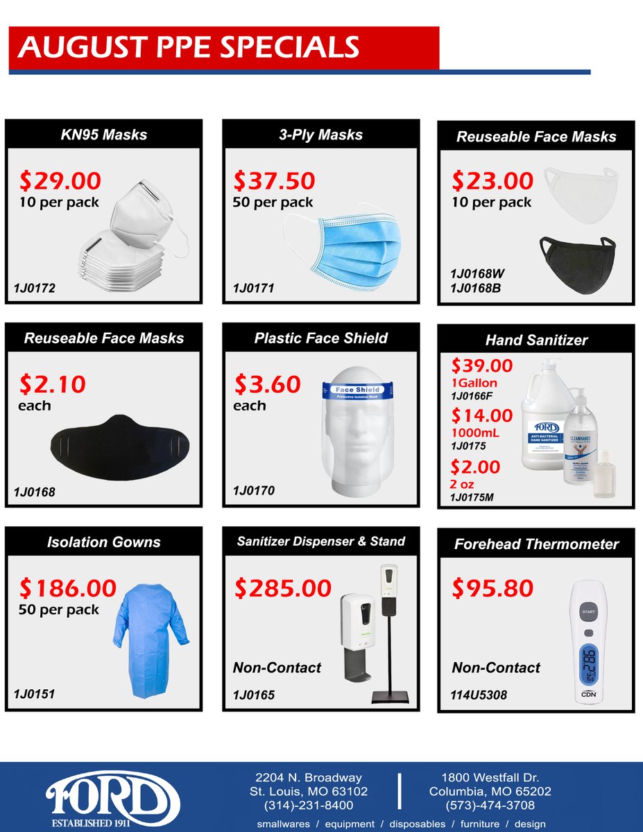 Take advantage of current PPE specials! All pricing is while supplies last.