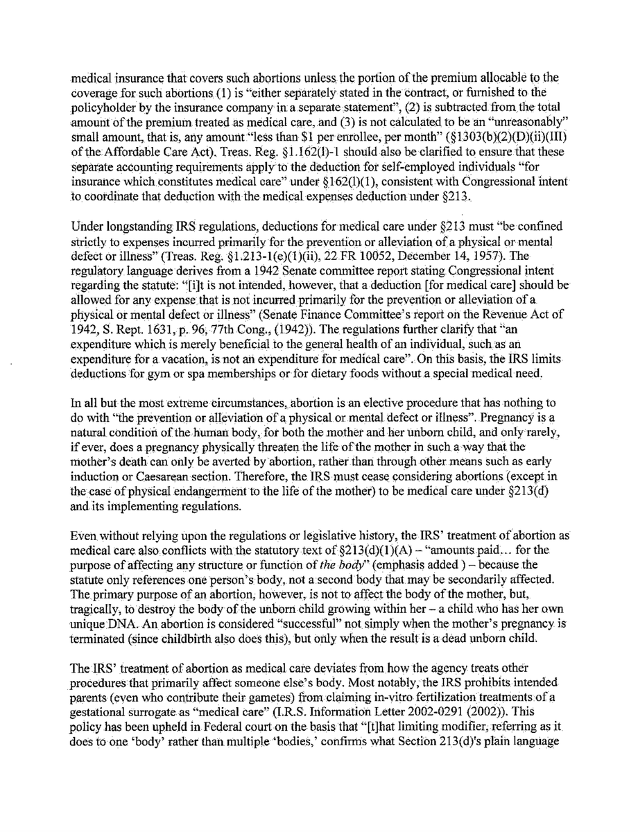 Abortion is not healthcare. A procedure where a successful outcome is the death of a living human being - born or unborn - is not healthcare. @WarrenDavidson & I wrote to Sec. Mnuchin calling for new regulations to end tax breaks for abortion under the guise of healthcare.